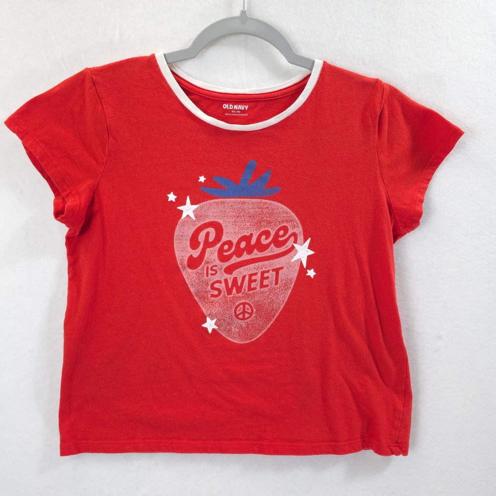 Old Navy Graphic Tee Peace Is Sweet Strawberry Red Jr XXL Retro Boho Soft Girl